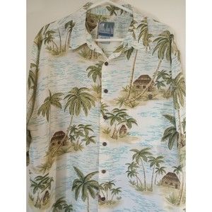 Silk Traders Men's XXL White 100% Silk Short Sleeve Button Up Hawaiian Shirt